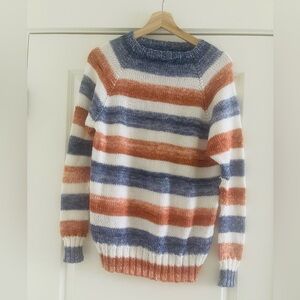 Striped Knit Sweater - Blue, Orange, and White